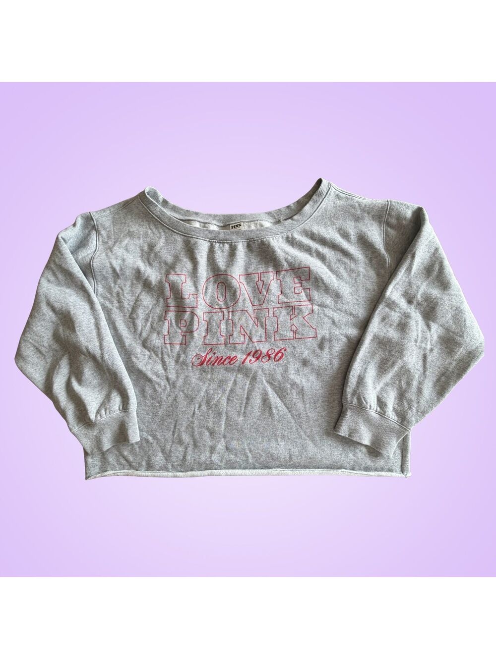 Victoria’s Secret PINK XL Gray Love Pink Since 1986 Sweatshirt | Cropped Raw Hem
